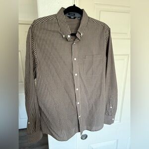 Jones New York Men's Tan Checkered Button Down Shirt